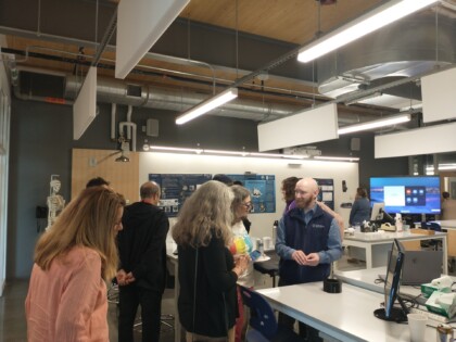 Fyler Farr with WHOI Faculty and Staff Dr. Gretta Serres and Kama Thieler; and 4Cs Admin Assistant Shelley Devine